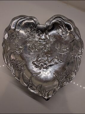 Vintage Arthur Court LARGE Heart Bunny & Orchid Serving Bowl - 13.5"